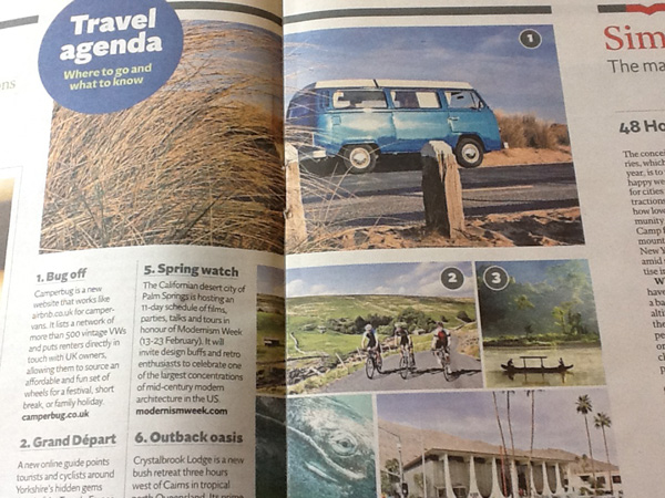 Mention of Camperbug in the Independent Travel section