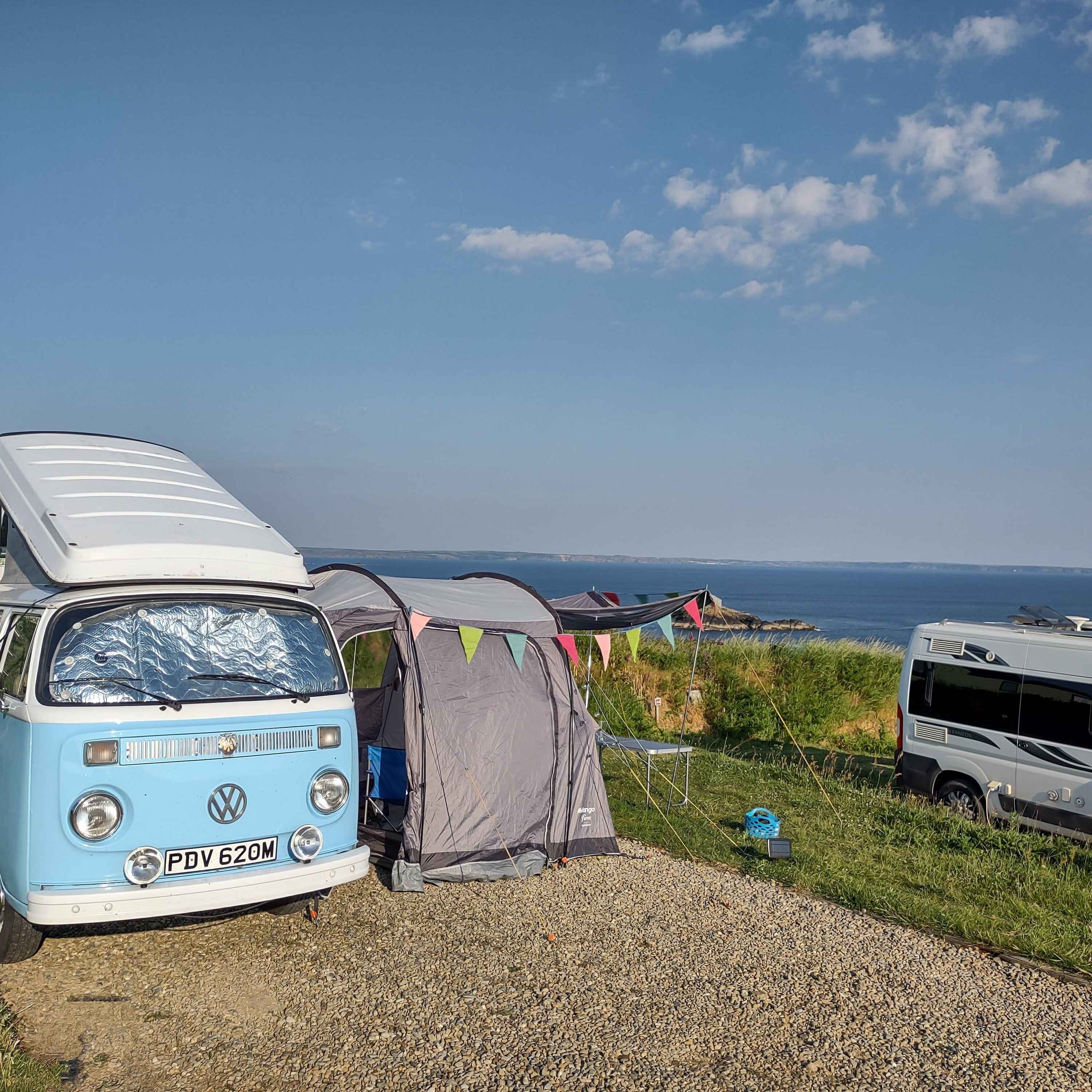 A VW T2 Classic campervan called Harvey and Harvey on the Pembrokeshire coast for hire in Witham, Essex
