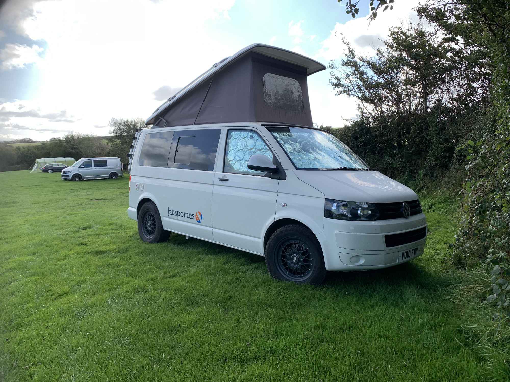 A VW T5 campervan called SnowBall and Snowball for hire in Newquay, Cornwall