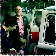 A VW T1 Splitscreen campervan called Rosie-VW and A happy, surprised groom :) for hire in Stoke on Trent, Staffordshire