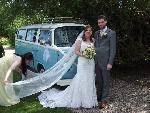 A VW T2 Classic Campervan called Blue-wedding-van-0421 and for hire