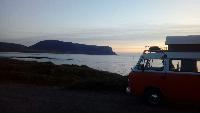 A VW T2 Classic Campervan called thunder-betty-1122 and warebeth, mainland view to Hoy for hire in Orkney, Orkney Islands