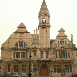 Trowbridge Town Hall, as seen from Fore Street. Market Street runs along the bottom of the picture.