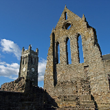 Kilwinning Abbey Viewed from the south showing the ruins and the clock tower. http://www.kilwinning.org/abbey
