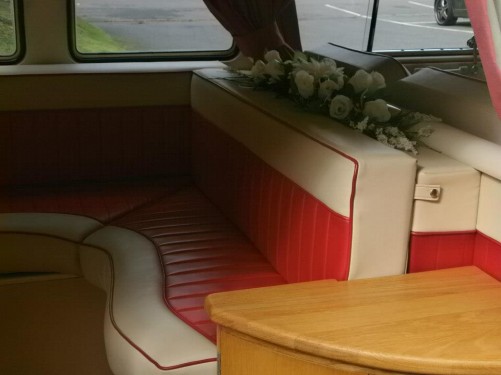 A VW T1 Splitscreen Campervan called Rosie-VW and Rosie seating for hire in Stoke on Trent, Staffordshire