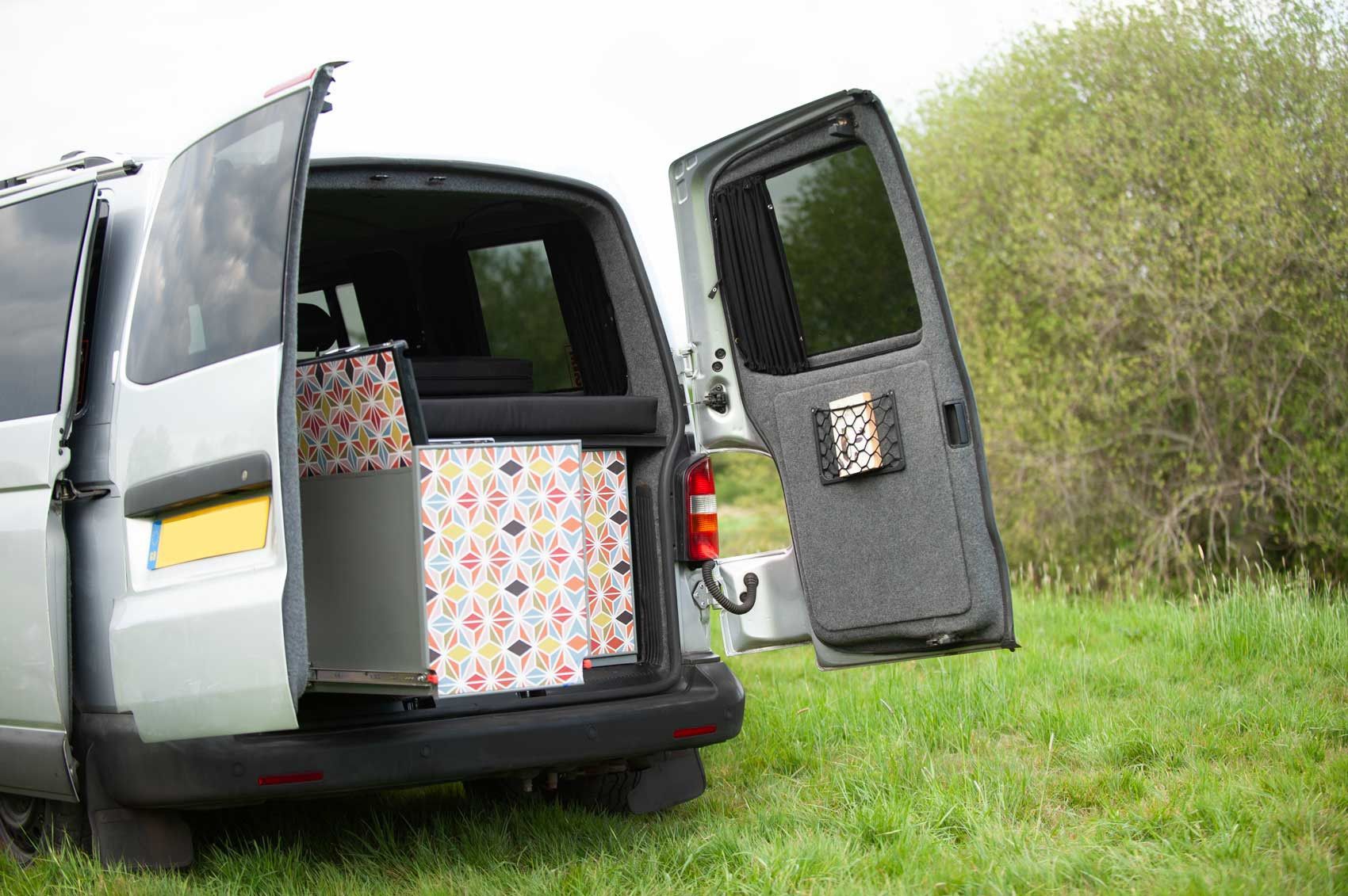 A VW T5 Campervan called Romper-Swamper and for hire in Hickstead, West Sussex