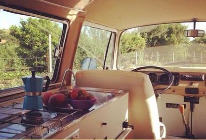 A VW T2 Classic Campervan called Fanny and The interior view! for hire in Sassari, Italy