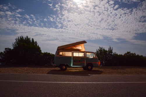A VW T2 Classic Campervan called Fanny and by night for hire in Sassari, Italy