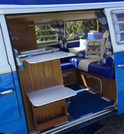 A VW T2 Classic Campervan called Bluebell-The-Camper and Look inside for hire in Cronton, Cheshire