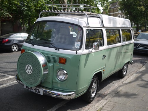 A VW T2 Brazilian Campervan called Viv and Viv's pretty face for hire in London , England