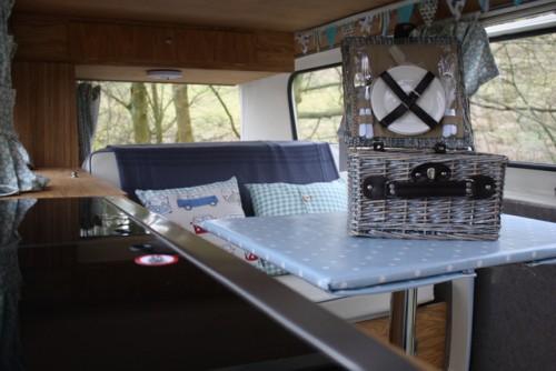 A VW T2 Classic Campervan called Murdoch and Inside for hire in Keighley, North Yorkshire