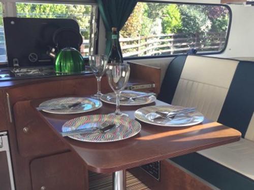 A VW T2 Classic Campervan called Wild-Monty and Seating Dinette for hire in Colyford, Devon