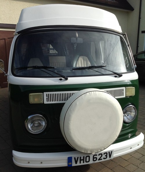 A VW T2 Classic Campervan called Wild-Monty and Wild Monty's Face for hire in Colyford, Devon