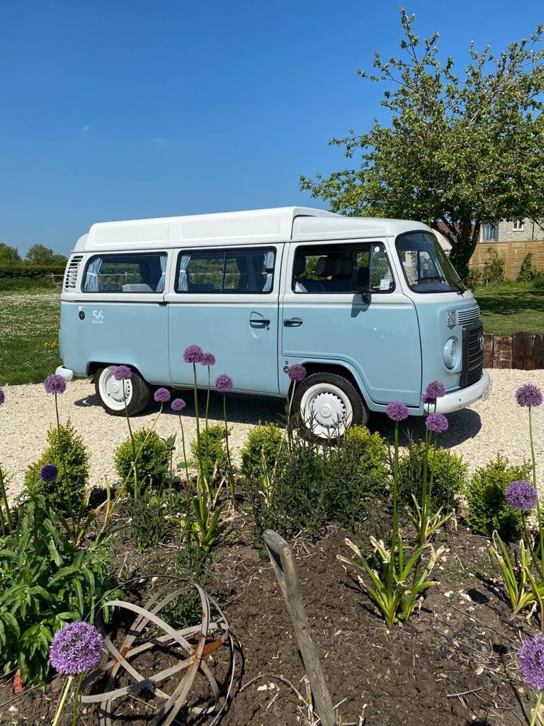 A VW T2 Classic Campervan called Bluebell and for hire in Wedmore , Somerset