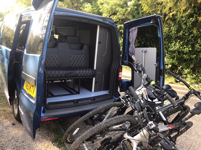 A VW T5 Campervan called Blu-T5 and for hire in Sittingbourn, Kent