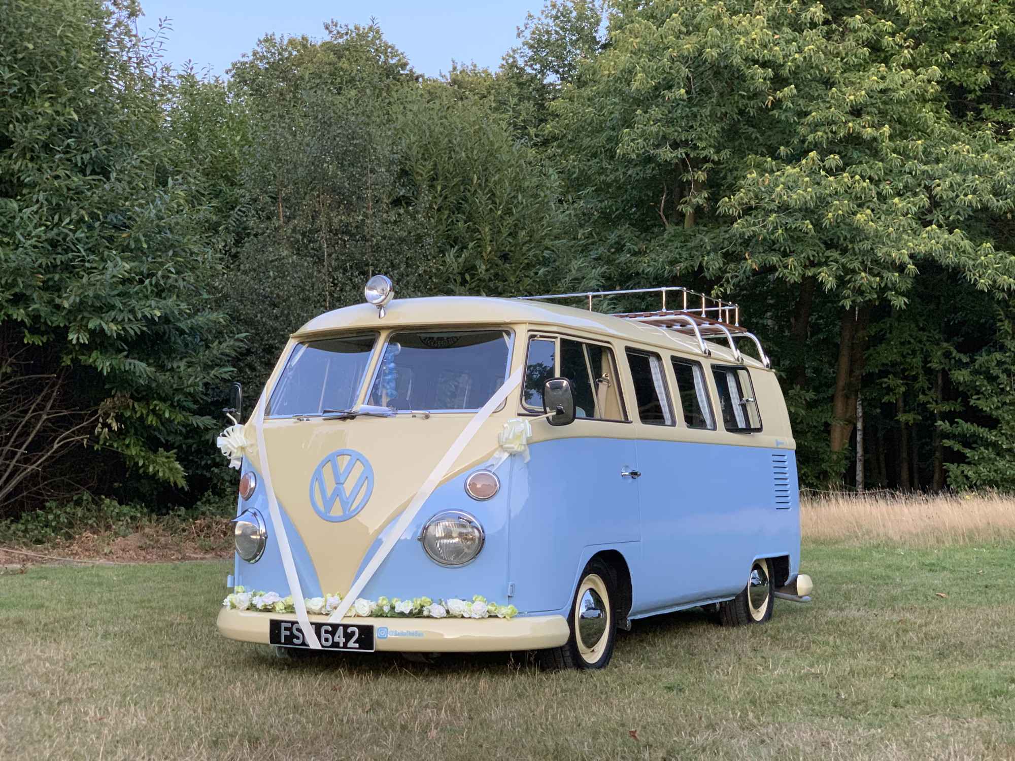 A VW T1 Splitscreen Campervan called BlueCream-Split and for hire in Gillingham, England
