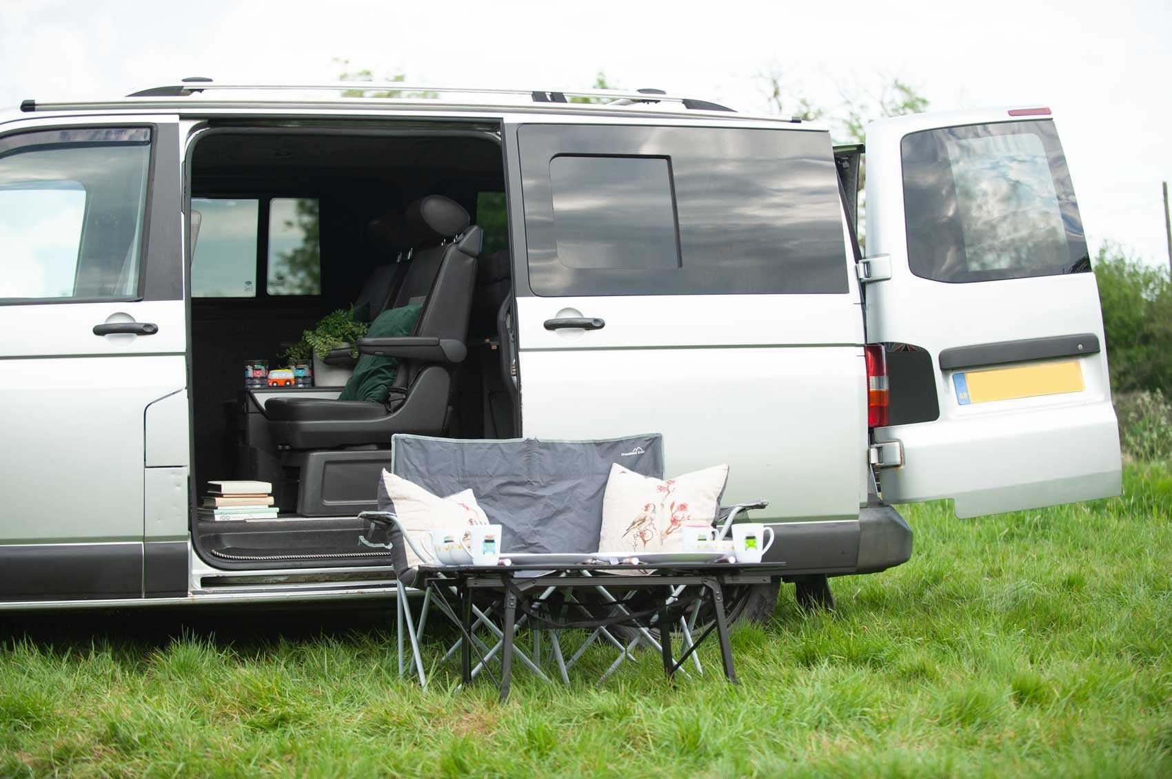 A VW T5 Campervan called Romper-Swamper and for hire in Hickstead, West Sussex
