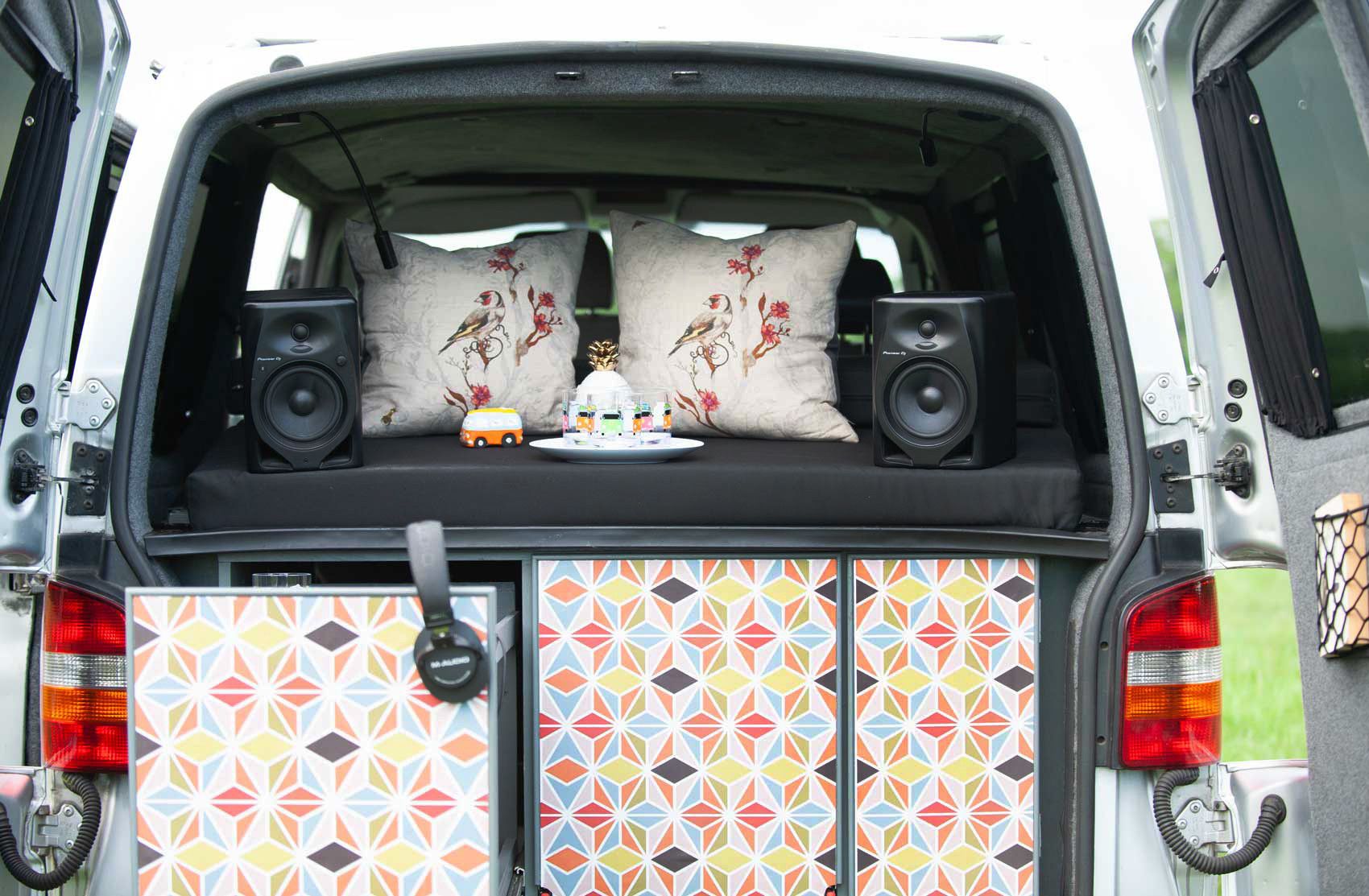 A VW T5 Campervan called Romper-Swamper and for hire in Hickstead, West Sussex
