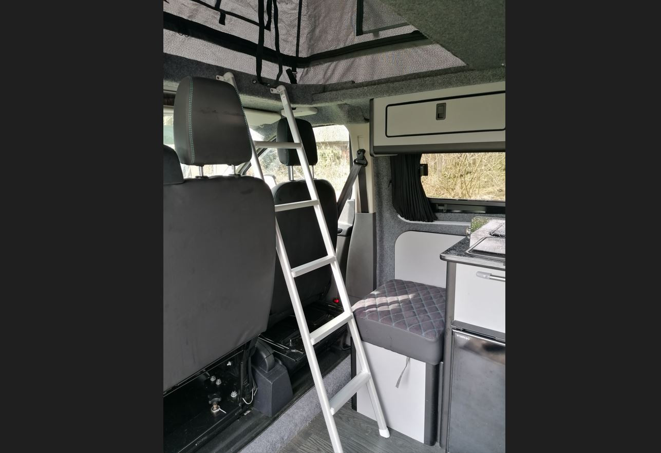A Ford Campervan called Joyride and A ladder provides easy access to the upstairs bedroom for hire in Walsall, West Midlands