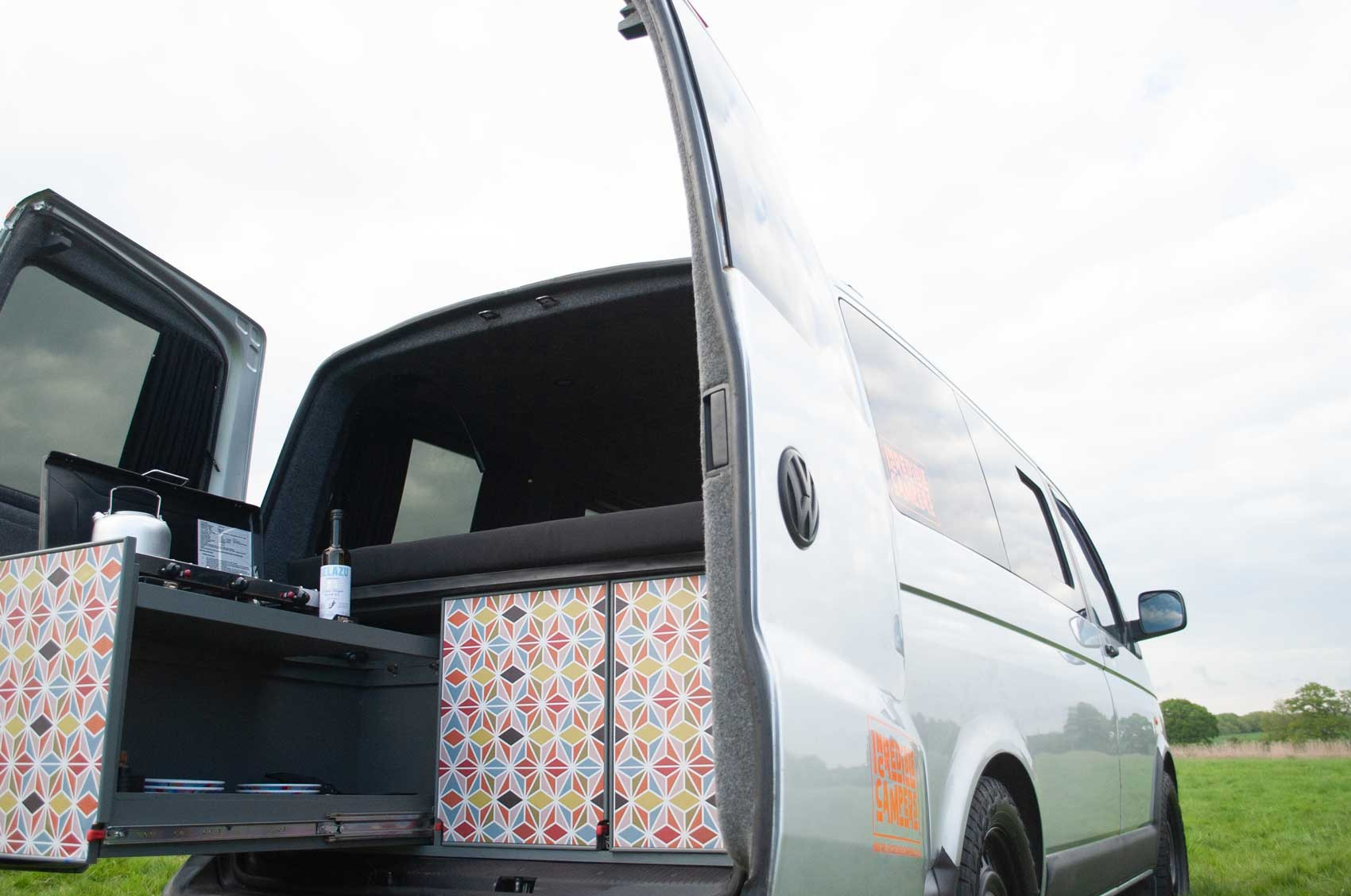 A VW T5 Campervan called Romper-Swamper and for hire in Hickstead, West Sussex