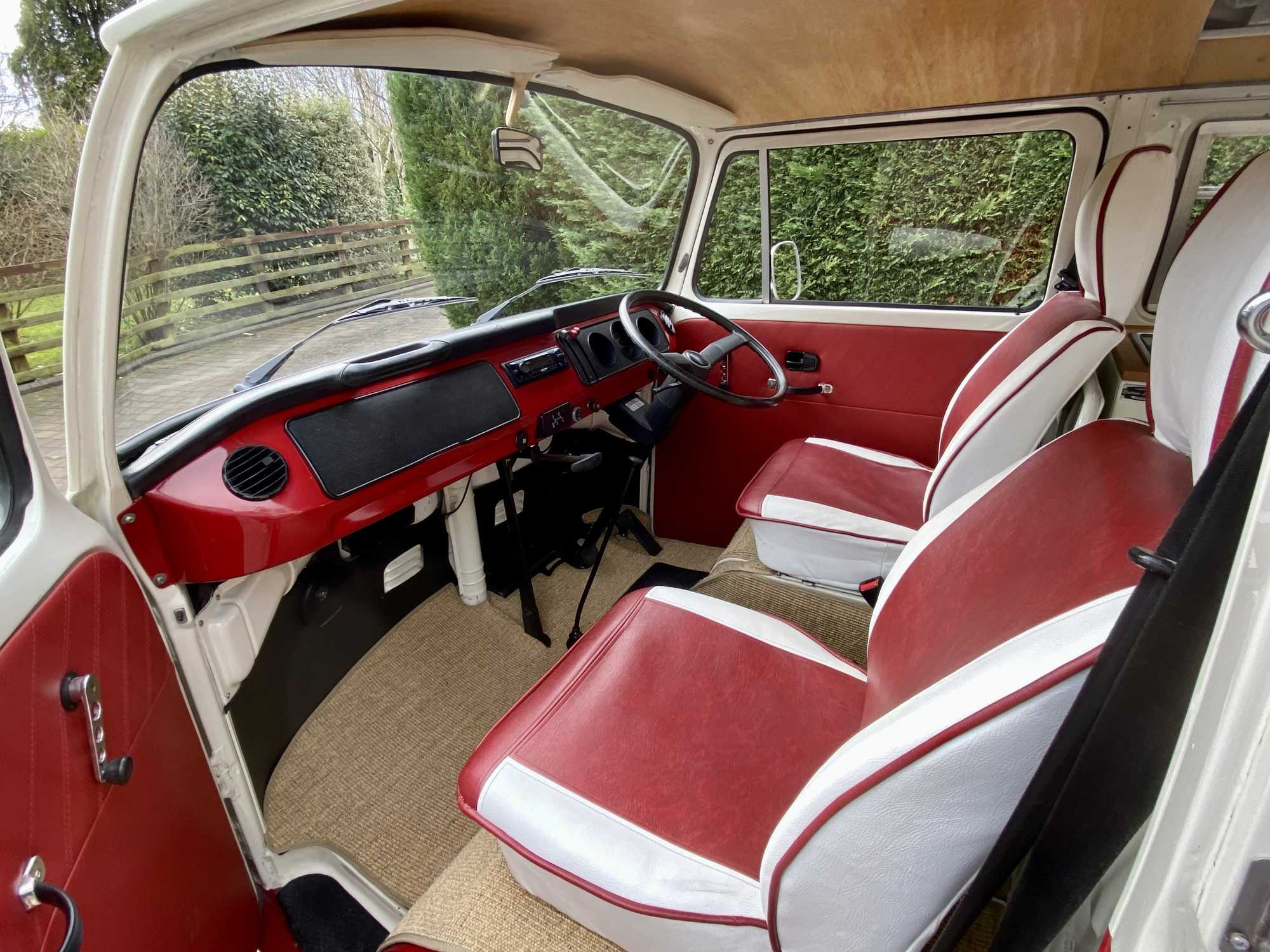 A VW T2 Classic Campervan called Ruby-Rose and Ruby's front cab area for hire in Bideford, Devon