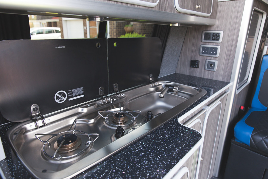 A VW T5 Campervan called Odie and kitchen area for hire in Sittingbourne, Kent