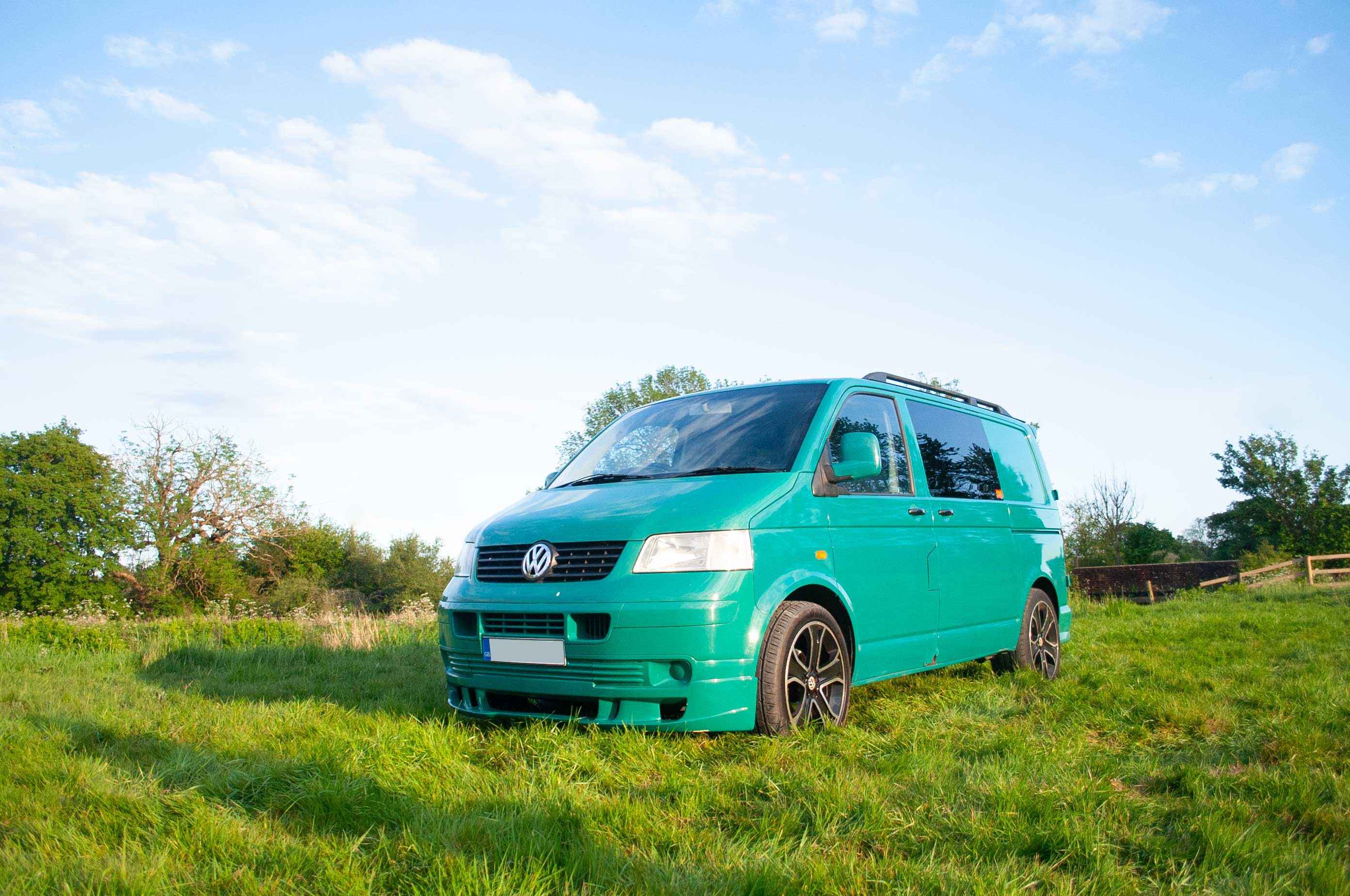 A VW T5 Campervan called Pretty-Green and for hire in Hickstead, West Sussex