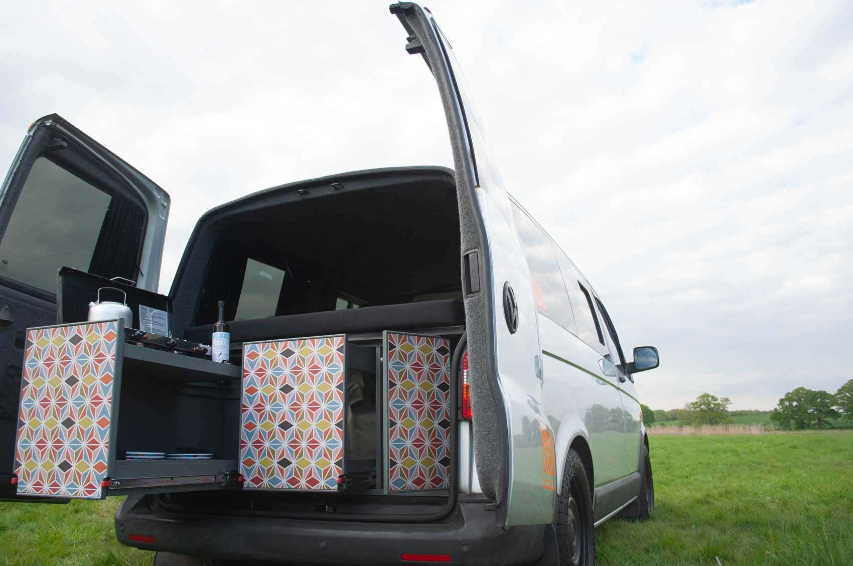 A VW T5 Campervan called Romper-Swamper and for hire in Hickstead, West Sussex
