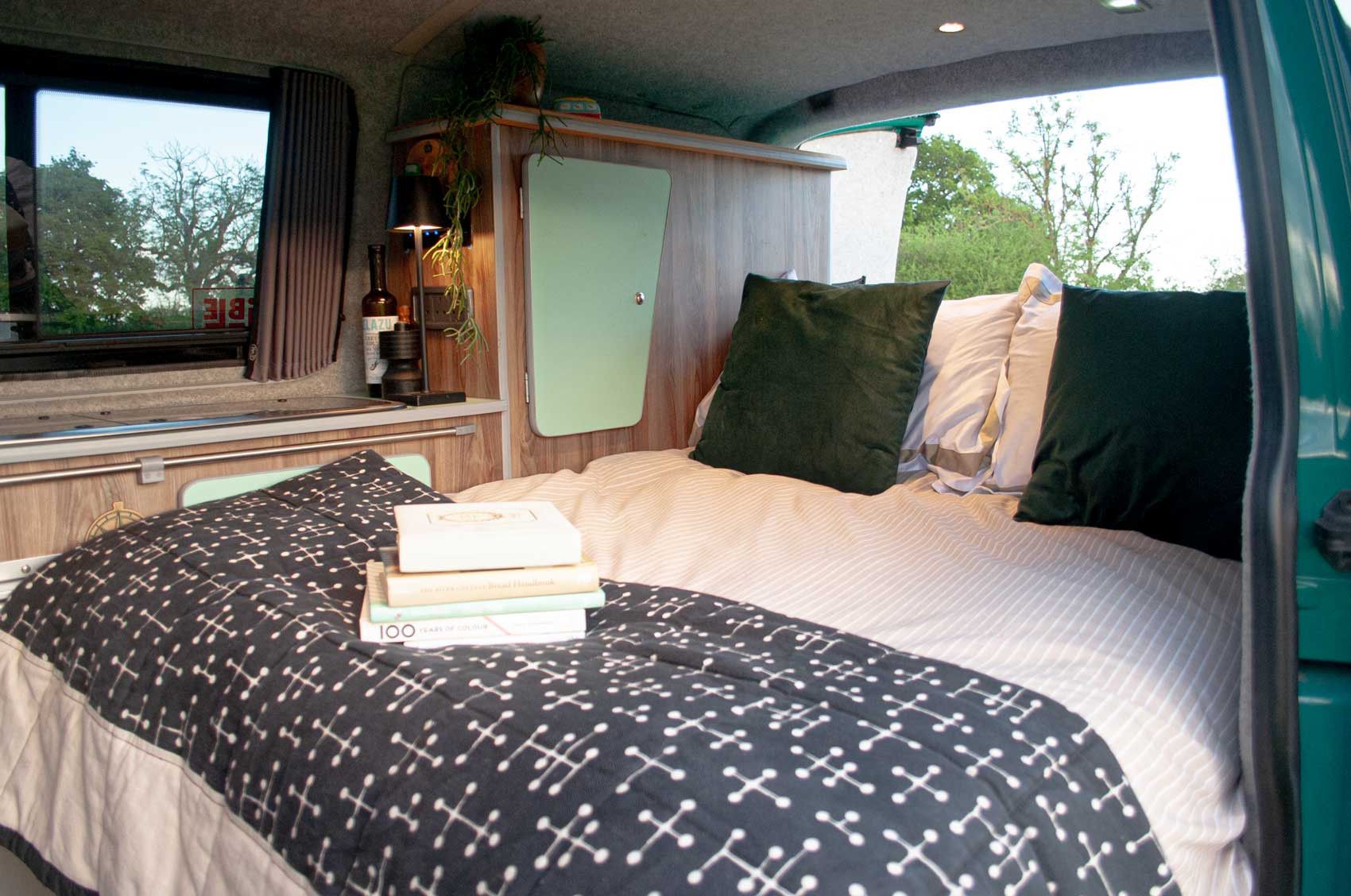 A VW T5 Campervan called Pretty-Green and for hire in Hickstead, West Sussex