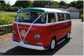 A VW T2 Classic Campervan called Red-Early-Bay and for hire 