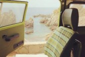 A VW T2 Classic Campervan called Anna and The comfy seats for hire in Sassari, Italy
