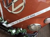 A VW T1 Splitscreen Campervan called Gino and Ribbons and flowers for hire in Chelmsford, Essex