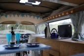 A VW T2 Classic Campervan called Murdoch and Inside for hire in Keighley, North Yorkshire