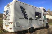 A  Motorhome called Sundance-with-Me and Rear View with bike rack for hire in Royston, Cambridgeshire