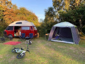 A  Campervan called Red and Tiki Red with Awning for hire in Portsmouth, Hampshire