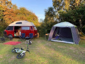 A  Campervan called Tiki-Red and Tiki Red with Awning for hire in Portsmouth, Hampshire