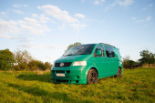 A VW T5 Campervan called Pretty-Green and for hire in Hickstead, West Sussex