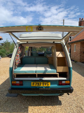 A VW T3 Campervan called GoodThing and for hire in King's Lynn, Norfolk