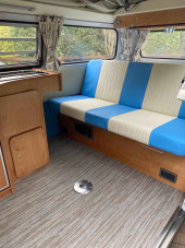 A VW T2 Classic Campervan called Campo-TV-Star and Campo's stunning new interior for hire in Bideford, Devon