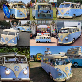 A VW T1 Splitscreen Campervan called BlueCream-Split and for hire in Gillingham, Kent