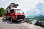A VW T3 Campervan called Red-Westfalia-Camper and for hire in Podgorica, Europe