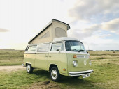 A  Campervan called Winnie-The-Westie and Winnie with the wind in her hair for hire in Canterbury, Kent