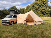 A VW T6 Campervan called Snug and Extra Hire Charges - Glawning Tent for hire 