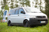 A VW T5 Campervan called Romper-Swamper and for hire in Hickstead, West Sussex