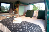 A VW T5 Campervan called Pretty-Green and for hire in Hickstead, West Sussex